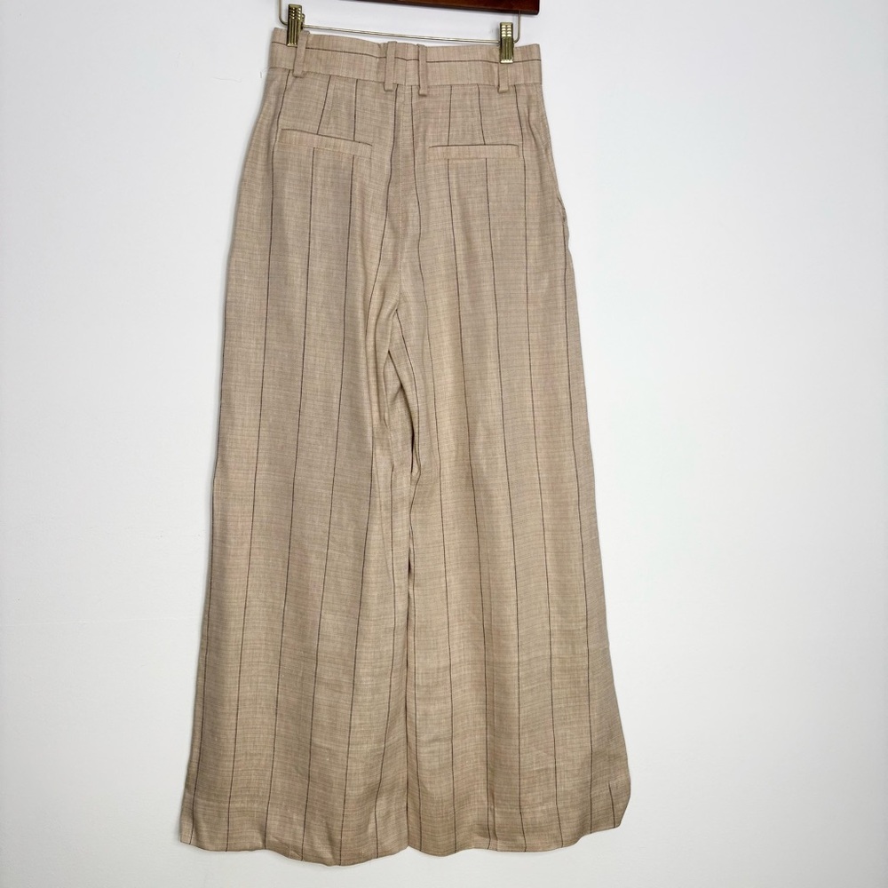 & Other Stories Wide Linen-Blend Trousers Pinstripe Tan US 4 NWT High Waist - Picture 12 of 15